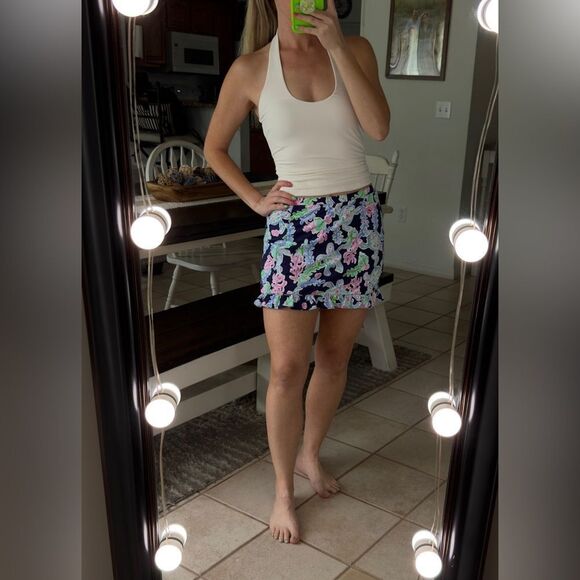 G Lifestyle Navy Blue Nautical Turtle Coral Reef Athletic Golf Skort - Picture 2 of 5